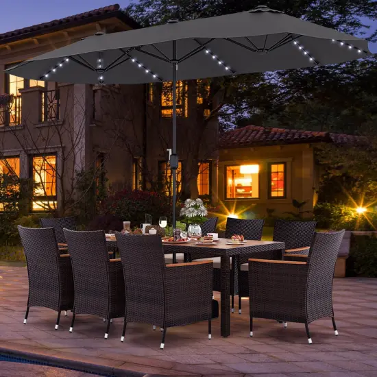 Costway 11 PCS Patio Dining Set with 15ft Double-Sided Patio Umbrella (Base Included) Beige/Coffee/Navy/Orange/Wine/Grey {5}