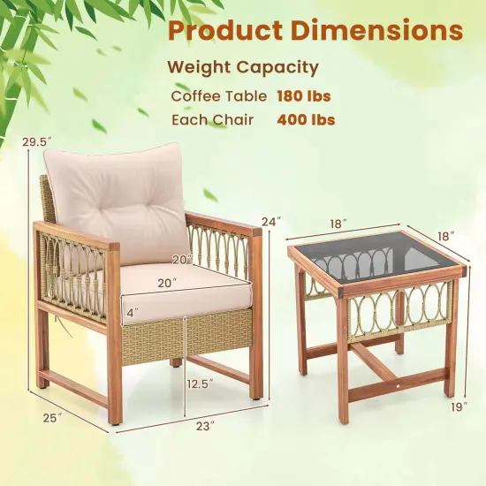 Costway 3 PCS Patio Furniture Set Outdoor PE Wicker Conversation Bistro Set {3}