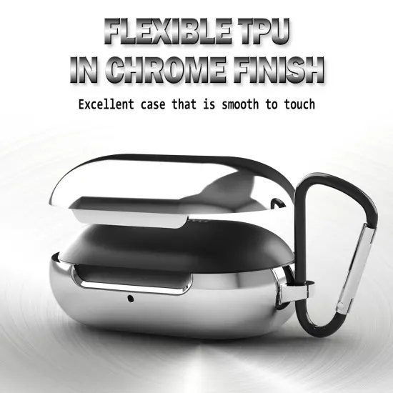 For Samsung Galaxy Buds / Plus Case with Keychain, Protective Earbuds Cover, Metallic Silver {3}