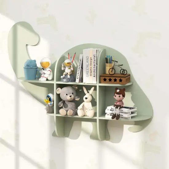 Costway 2-Tier Floating Dinosaur Kids Bookshelf Wall-Mounted Nursery Book Shelf {5}