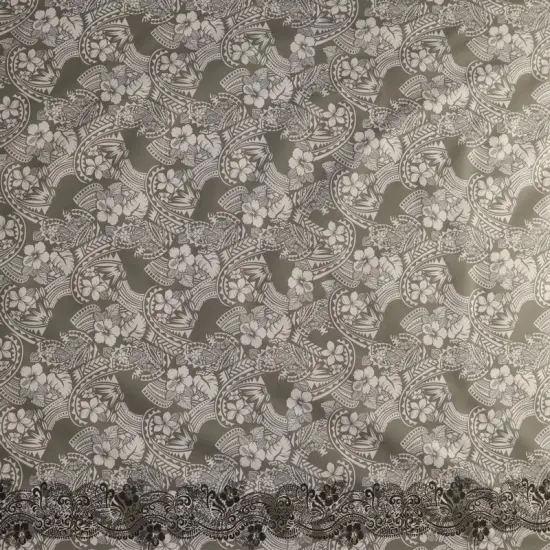 1 Yard Polyensian Hibiscus & Plumeria Flowers Traditional Tattoo Single Border Fabric 45 inch Width Brown {1}