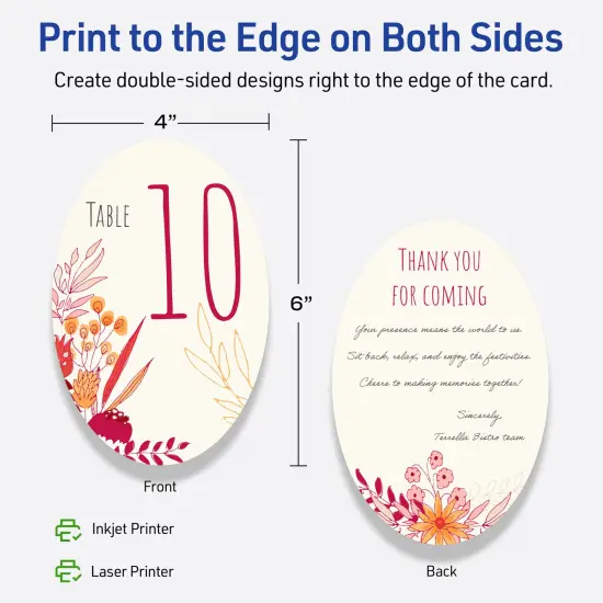 Avery Printable Oval Flat Cards, Sure Feed Technology, 4" x 6", Matte Ivory Cardstock, Print-to-The-Edge, Laser/Inkjet Printable, 20 Total, Great for Product Branding, Marketing, and More {12}