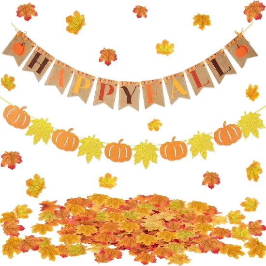 Pre-Strung Happy Fall Burlap Banner (Orange Fall) {1}