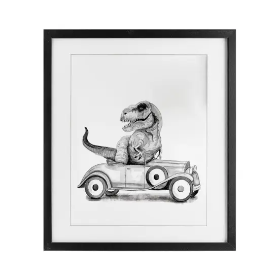 Stupell Industries Dinosaur in Vintage Vehicle Framed Print Under Glass, design by Rachel Nieman {1}