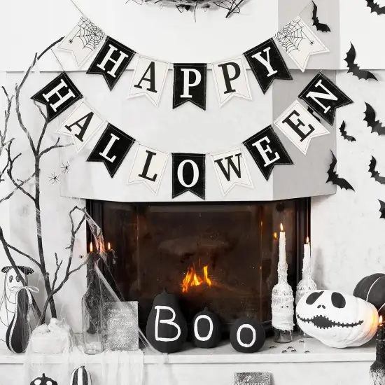 2Pcs Happy Halloween Burlap (White) {3}