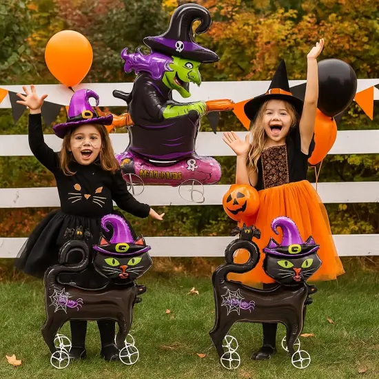 3 Pcs Halloween Foil Balloons &ndash; Witch, & 2 Black Cat {3}