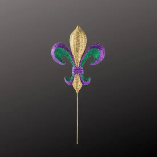Fleur De Lis Mardi Gras Pick – 10" Purple Green Gold Glittered Decor for Wreaths-MZ1798TC {3}