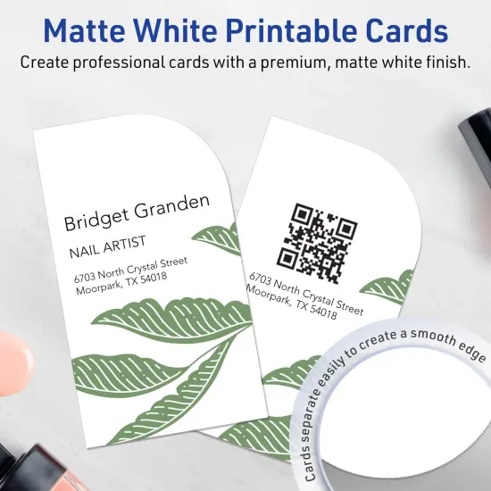 Avery Printable Single Rounded Corner Rectangle Business Cards, Sure Feed Technology, 2" x 3-1/2", Matte White Cardstock, Print-to-The-Edge, Laser/Inkjet Printable, 80 Total {9}