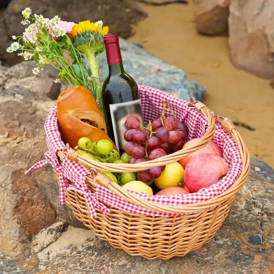 Wicker Picnic Basket with Double Folding Handles,Willow Picnic Hamper,Natural Hand Woven Basket, Basket,Bath Toy and Kids Toy Storage,Gift Packing Basket Red {5}