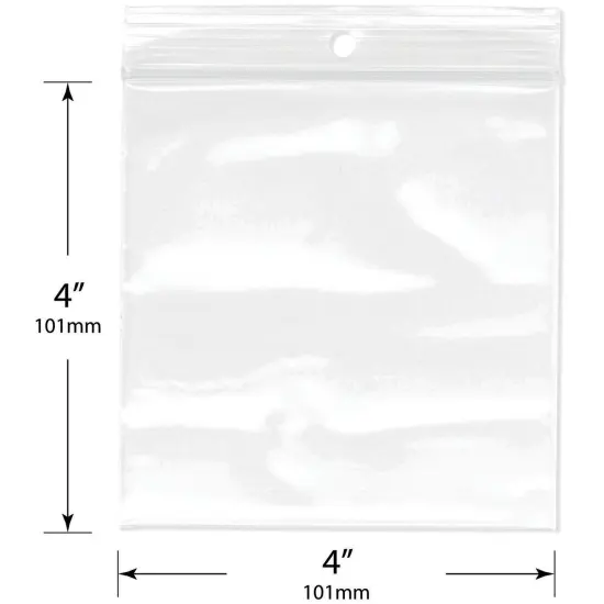 Plymor 4" x 4", 4 Mil with Hang-Hole Heavy Duty Zipper Reclosable Plastic Bags {3}