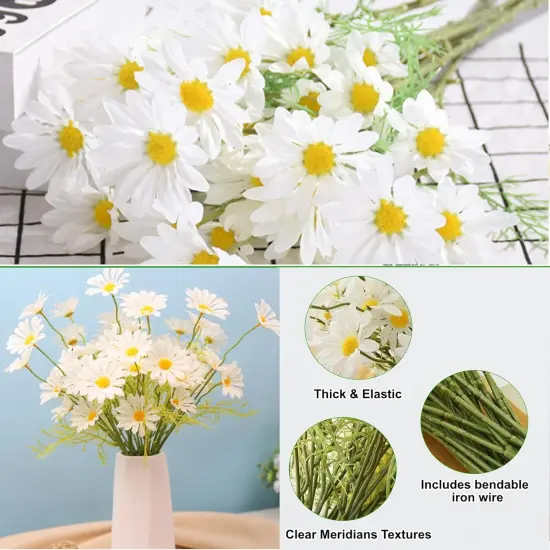 Artificial Flowers 8 Bundles 20&rdquo; White Artificial Daisy Flowers UV Resistant Outdoor Fake Wildflowers with Stems Faux Greenery Shrubs Plants Arrangements for Home Garden Vase Decor {3}