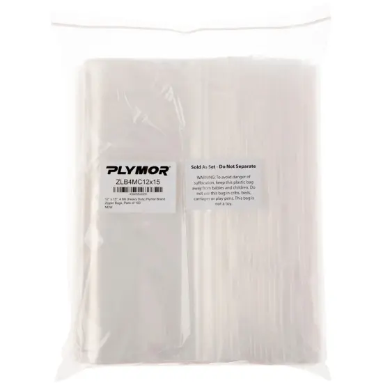 Plymor 12" x 15", 4 Mil Heavy Duty Zipper Reclosable Plastic Bags {3}