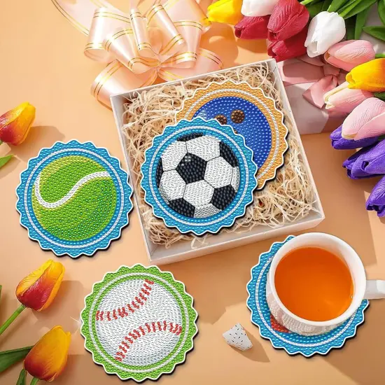 8 Pcs DIY Diamond Art Painting Balls Coasters with Holder, Sport Style Coasters Diamond Art Kits for Adults Beginners. Diamond Craft Supplies Coasters for Drinks {2}