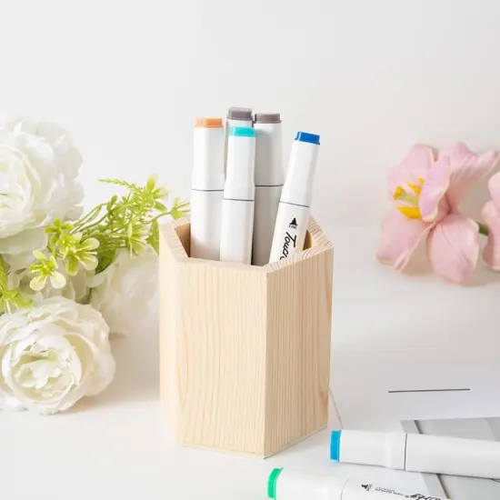 12pcs Wooden Pencil Holder,Table Top Organizer Stationery,L3.1 x W3.1 x H3.9in Desk Accessories Makeup Brush Holder for School Home Office Supplies {2}