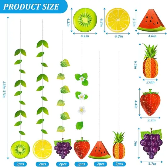 12PCS Fruit Banner, Summer 3D Fruit Decorations Garland, Twotti Frutti Hanging Backdrop Decora for Themed Birthday Baby Shower Party Supplies {3}