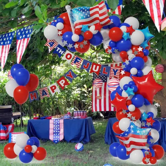 4th of July Balloon Garland Arch Kit,100pcs Navy Blue Red White Balloons Arch With Paper Banner For Independence Day Patriotic Party Supplies, July 4th Balloon Decorations with Shiny Stars Pendants {5}