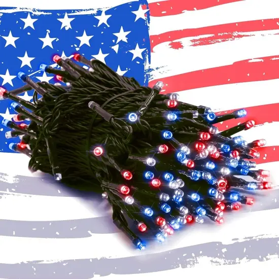 200 LED 66FT Fairy String Lights, July 4th Patriotic Light with 8 Lighting Modes, Mini Lights Plug in for Indoor Outdoor Independence Day Tree Holiday Party Decor, Red & Blue & White {1}