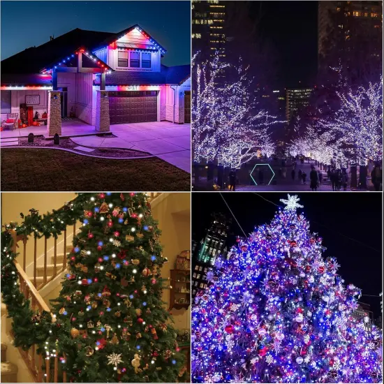 66ft Patriotic String Lights - Red White Blue Mini Lights, 200 LED Transparent Wire Fairy Starry String Lights Plug in, 11 Lighting Modes for Outdoor Tree Party Decoration (Red White Blue) {5}