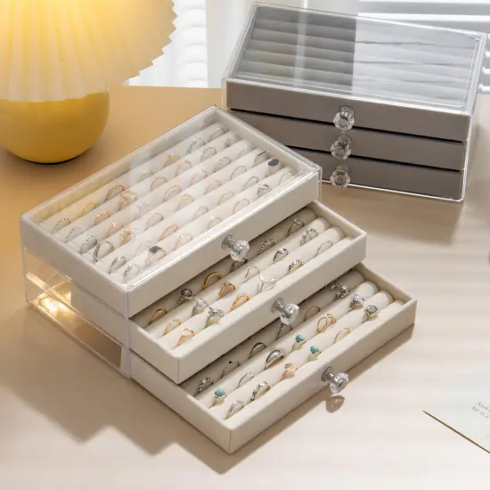 Clear Velvet Jewelry Storage Tray Organizer 3 Drawers {4}