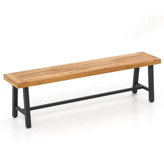63 Inch Acacia Patio Wood Outdoor Backless Bench with Metal Frame Ideal for Patio Seating {2}