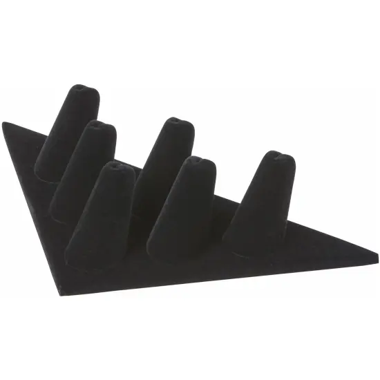 Plymor Black Velvet Ring Finger Display, Six on Triangular Base, 7" W x 3.25" D x 1.5" H {1}