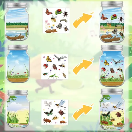 Spring Crafts for Kids - 24PCS Insects Stickers Scene DIY Summer Craft Jar Sticker {2}