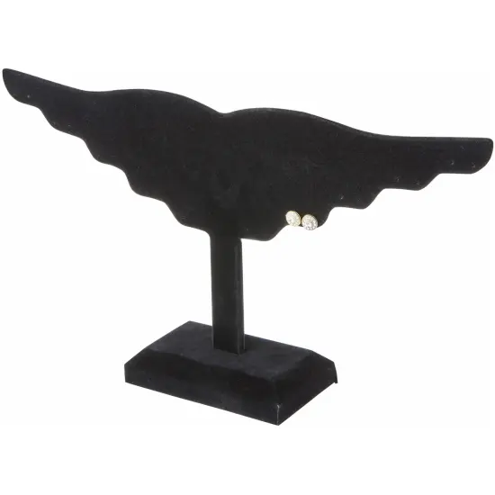 Plymor Black Velvet Wing Style, Ten Pair Earring Display Stand, 12.5" W x 6.5" H {3}