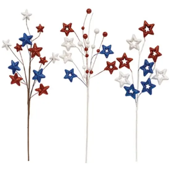 3 Asstd. Sparkle Americana Star Spray Red White Blue Glitter Home Decoration {1}
