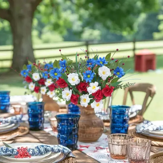 6 Pcs 4th of July Decorations Patriotic Memorial Bouquet 19.69'' Red White and Blue Decorations Flowers with Pampas Patriotic Decor for Easter Independence Day {4}