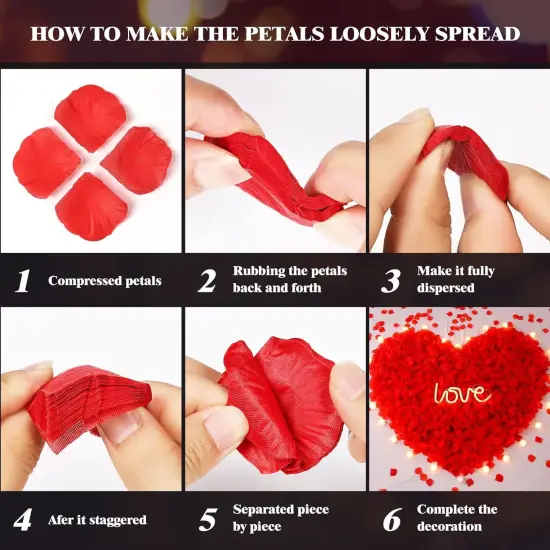 3000 Pcs Artificial Rose Petals with 48 Pcs Heart Flameless Candles Battery LED Tea Lights Candles Set Valentine's Day Wedding Anniversary Decoration {5}