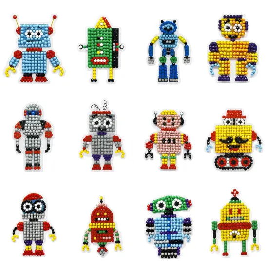 Wrapables Diamond Art Kits, 5D Gem Painting DIY Arts & Crafts Stickers, 12pcs Robots {1}