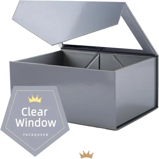 5 Gray Gift Boxes with Windows, 9x6.5x3.8 Inches, Clear Gift Boxes for Presents Contain Ribbons, Cards, Groomsmen Proposal Boxes, Gift Boxes with Magnetic Lids (Glossy Gray) {3}