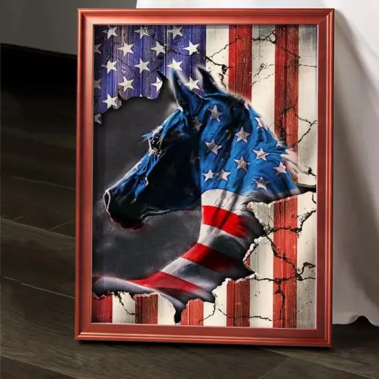 5D Diamond Painting Kits for Adults National Flag Horse DIY Round Diamond Art Kits Patriotic Animals Picture Art for Home Wall Decor {3}