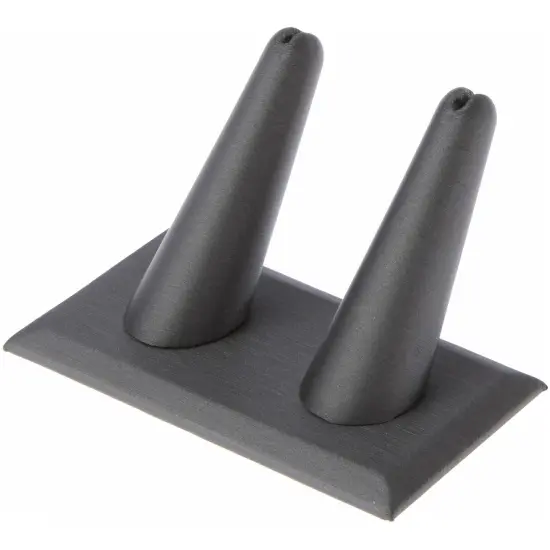 Plymor Gray Faux Leather Ring Finger Display, Double on Rectangular Base, 3.625" W x 2.125" D x 2.25" H {1}