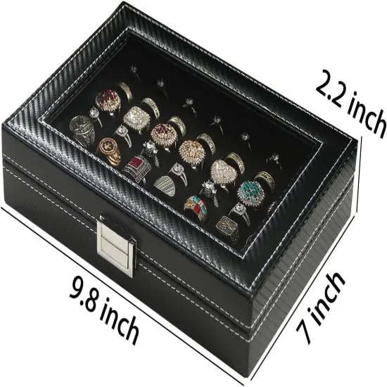 ,49 Slots Cufflink Storage Tray with Glass Rings Display Jewelry Storage {2}
