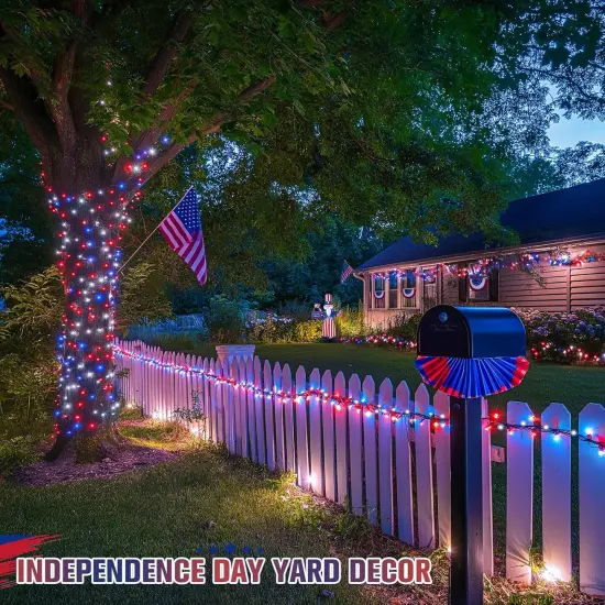 250 LED Red White and Blue Lights for 4th of July Decorations - 91.5ft Connectable Patriotic Lights Outdoor Waterproof with 8 Modes for Home Yard Patio Party Decor {3}