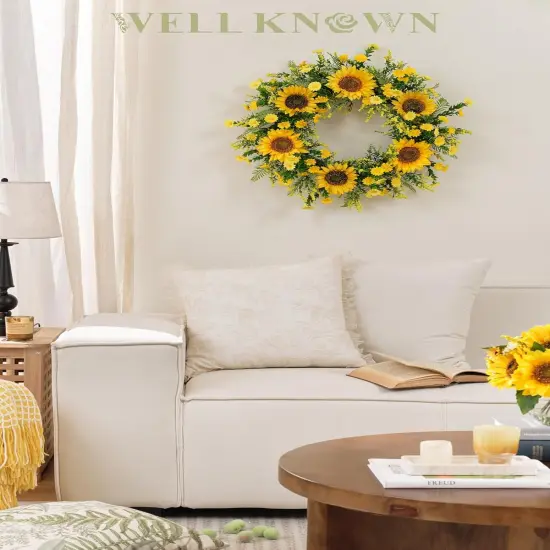 ​Sunflower Wreaths for Front Door, Well Known 21 Inch Yellow Fall and Summer Door Wreath for Sunflower, Handmade Silk Sunflower Decor for Home Party Festival Wedding Decor {3}