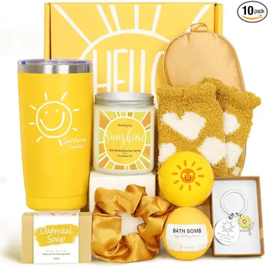 Unique 10pcs Birthday Gift Baskets for Women - Sister & Friendship Cheer Up Box with Get Well Soon & Sunshine Gifts! {1}