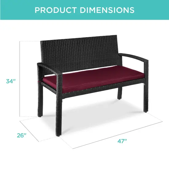 Best Choice Products 2-Person Outdoor Wicker Bench Garden Patio Porch Furniture w/ 700lb Capacity, Cushion Burgundy/Black {2}