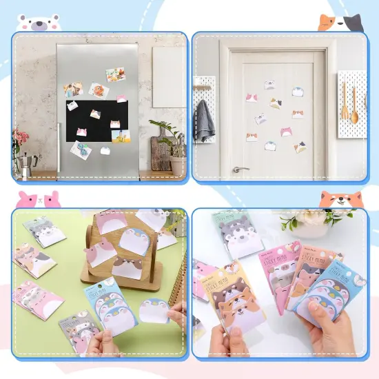 Cute Sticky Notes, 6 Pack 270 Sheets Kawaii Cartoon Animal Sticky Notes, Mini Cartoon Notes Animals Shape Markers Flags Self-Stick Memo Pads for School Home Office, JT-BG072-06 {5}