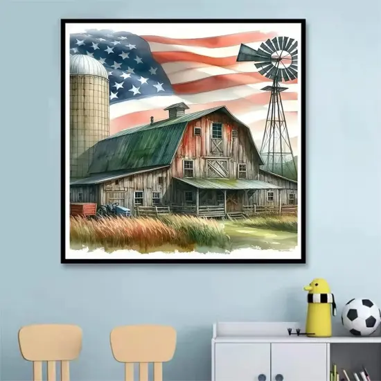 DIY 5D Diamond Painting Kits for Adults Diamond Art American Flag Landscape Rustic Farmhouse Diamond Painting Full Drill Crystal Embroidery Craft Kits for Home Wall Decor Gifts 11.8x11.8inch {2}