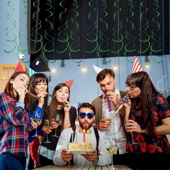 30 Pieces Green Party Swirl Decorations, Sparkle Green Hanging Swirls Whirls Shimmer Plastic Streamer for Ceiling {5}
