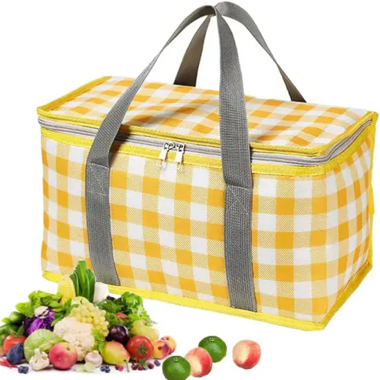 Insulated Picnic Cooler Basket Bag - Zippered Top, Keeps Hot or Cold - Perfect for Picnics, Beach, Food Delivery & Outdoor (13.8x7.9x7.9 in) {1}