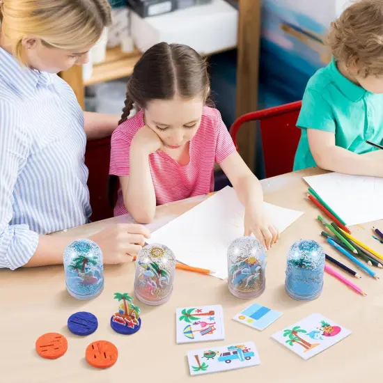 12 Set Summer Snow Globe Craft Kit for Kids Make Your Own Snowball Summer Bunny Umbrella Bee Glitter Plastic DIY Snow Globe {4}