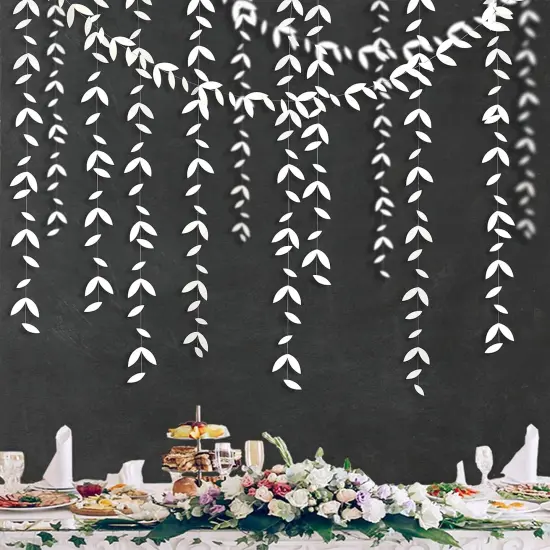 52 Ft White Party Decorations Leaf Garland Kit Paper Hanging White Leaves Streamer Banner for Wedding Engagement Bridal Shower Bachelorette Birthday Baby Shower Showcase Garden Party Decor (4 Packs) {1}