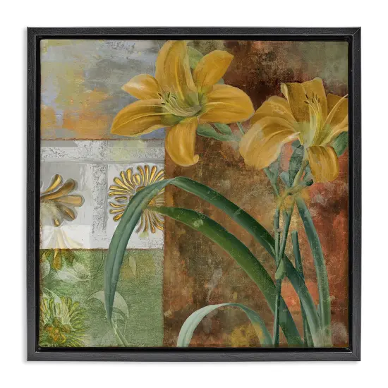 Stupell Industries Yellow Lilies on Vintage Tile Floating Frame Design by Sasha {1}