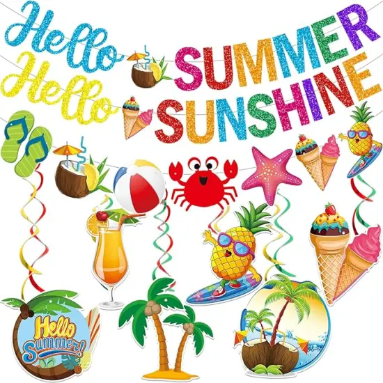 Hello Summer Banner Hello Summer Party Decorations End of School Year Party Decorations Last Day of School Banner Schools Out for Summer Decorations Last Day of School Decorations {1}