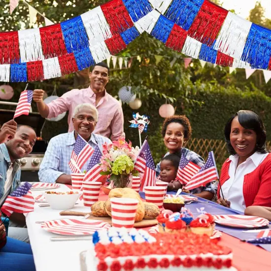 10 Pcs Foil Patriotic Fringe for Fourth of July Decor 100 ft x 15 Inch Metallic Foil Fringe Curtains Party Backdrop Red Blue and White Parade Float Fringe for Independence Day Decorations {4}