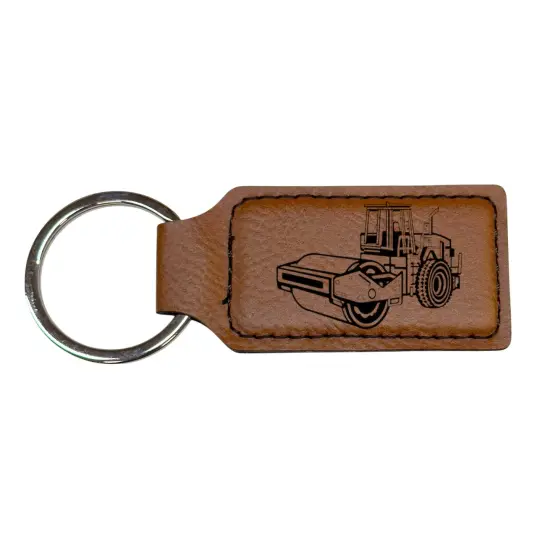 Keychain - Rectangle - Steamroller - Leather Rawhide/Black {1}
