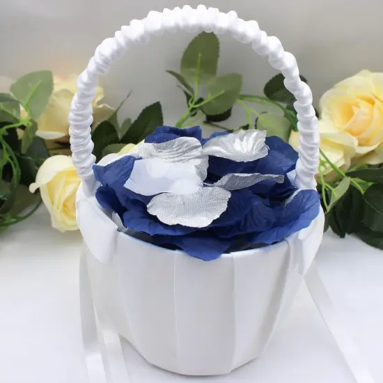 900PCS Navy Blue Silver White Artificial Flowers Silk Rose Petals Flower Girl Scatter Petals for Wedding {4}